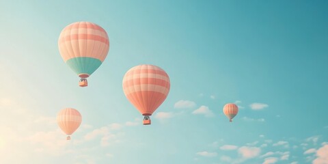 Fototapeta premium Colorful hot air balloons in a clear sky, creating a serene and peaceful atmosphere.