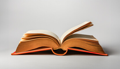Open Educational Book Isolated on Minimalist Gray Background Unfolding Knowledge
