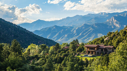 A spa retreat nestled in the mountains, offering meditation, massage, and sauna services.