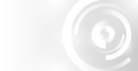 White Geometric Circle Shape On Gray Background. Abstract Business Banner. Technology Wallpaper. Vector Illustration. Futuristic. Minimal