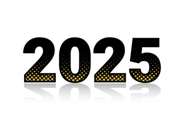 2025 Text On White Background With Golden Halftone Pattern. Happy New Year Banner. Wallpaper. Vector Illustration