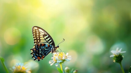 Butterfly wildflower nectar green. Generative AI