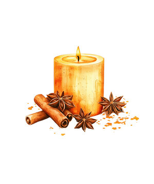 watercolor candle cinnamon sticks anise stars clip art preview