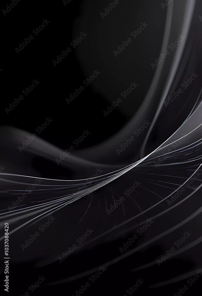 Poster graceful, swirling curves emerging from a dark backdrop, emphasizing fluidity and a dynamic sense of