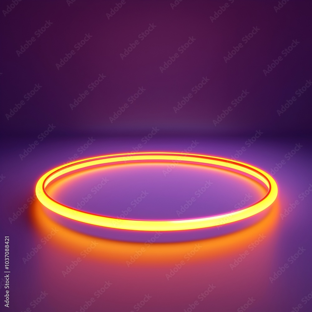 Poster Vibrant Neon Orange Ring Floating in Moody Purple Background for Attention Grabbing Product Placement