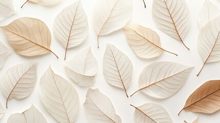 Dry leaves pattern white background. Generative AI