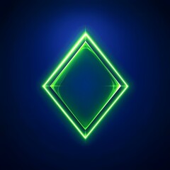 Obraz premium Glowing Neon Green Diamond in Vibrant Blue Background for Product Concept Presentation