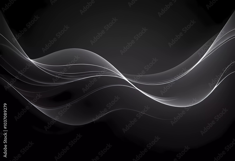 Poster graceful, swirling curves emerging from a dark backdrop, emphasizing fluidity and a dynamic sense of