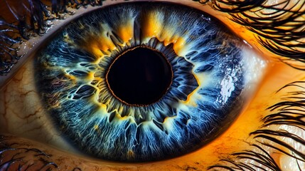 wonderful nature design of the full open human blue eye close-up macro photo