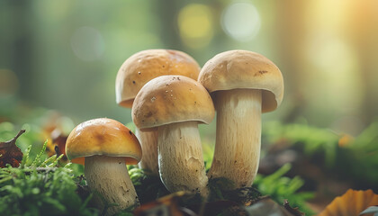 Fototapeta premium Raw forest mushrooms as background, macro view