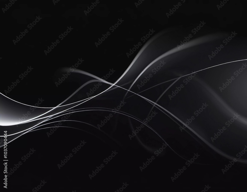 Poster graceful, swirling curves emerging from a dark backdrop, emphasizing fluidity and a dynamic sense of