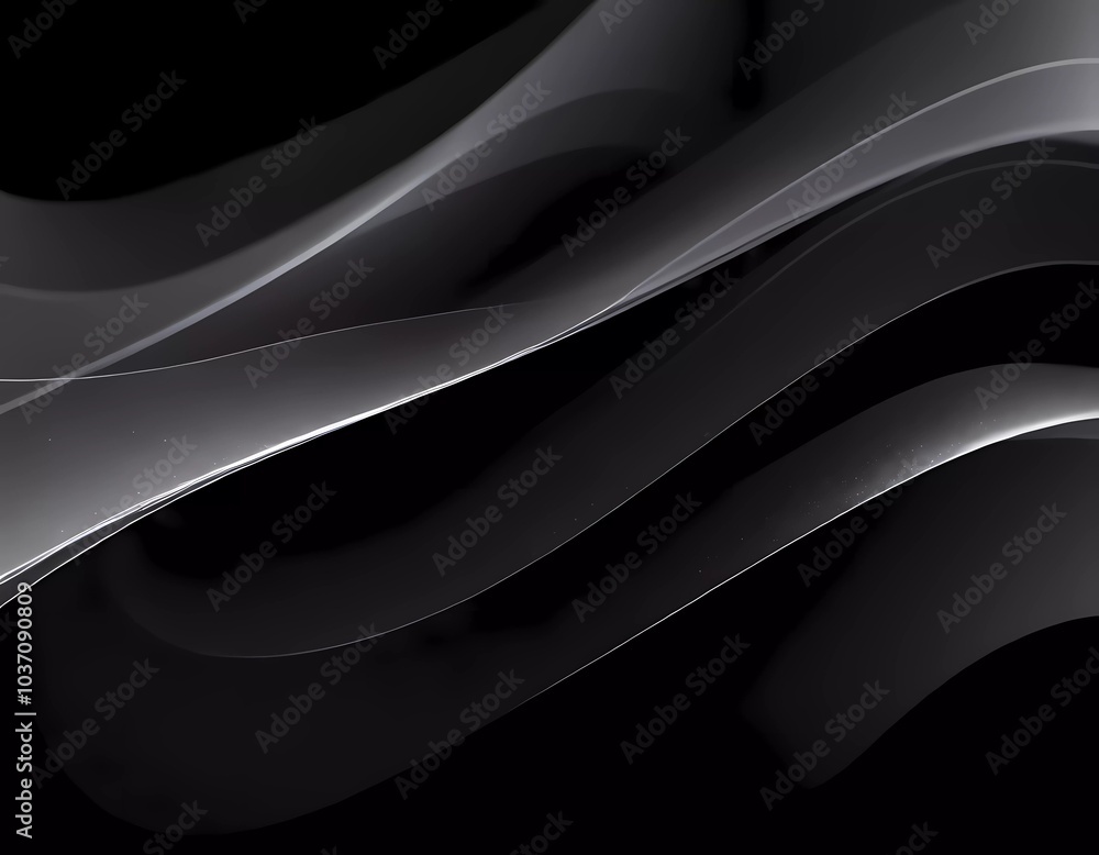 Poster graceful, swirling curves emerging from a dark backdrop, emphasizing fluidity and a dynamic sense of