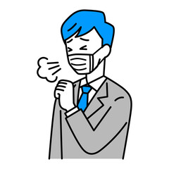 マスクをして咳をするスーツの男性
