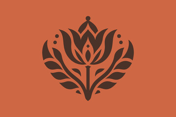 Arabic floral ornament. Tulip. Brown and terracotta. Vintage vector illustration