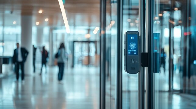 A biometric scanner at an office entrance, illustrating the use of technology to monitor worker attendance