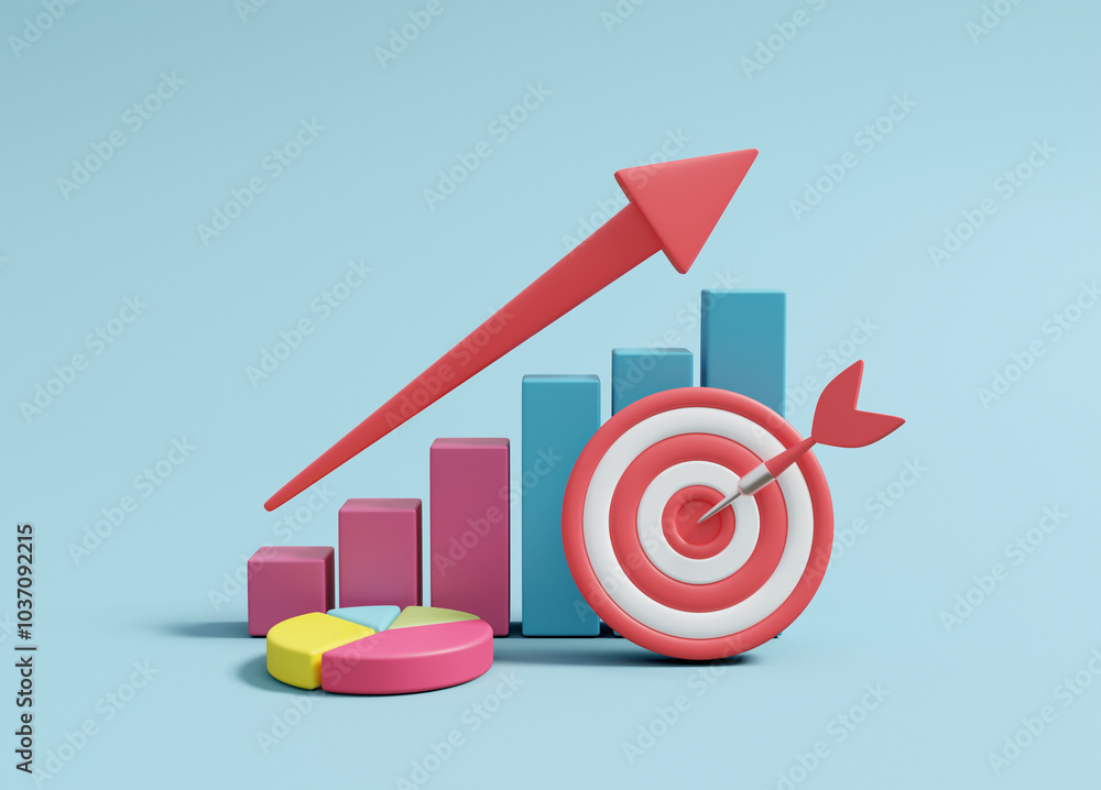 Aufkleber 3d rendered illustration of graph icon up with arrow pointer to growth. place it next to the goal bo