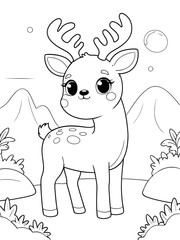 Christmas deer coloring book page
