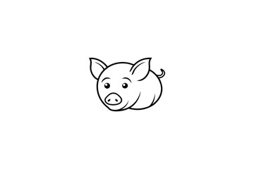Pig Vector Illustration | Black Outline, White Background Minimal Design