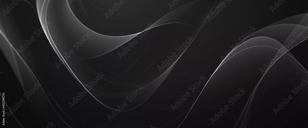Poster graceful, swirling curves emerging from a dark backdrop, emphasizing fluidity and a dynamic sense of