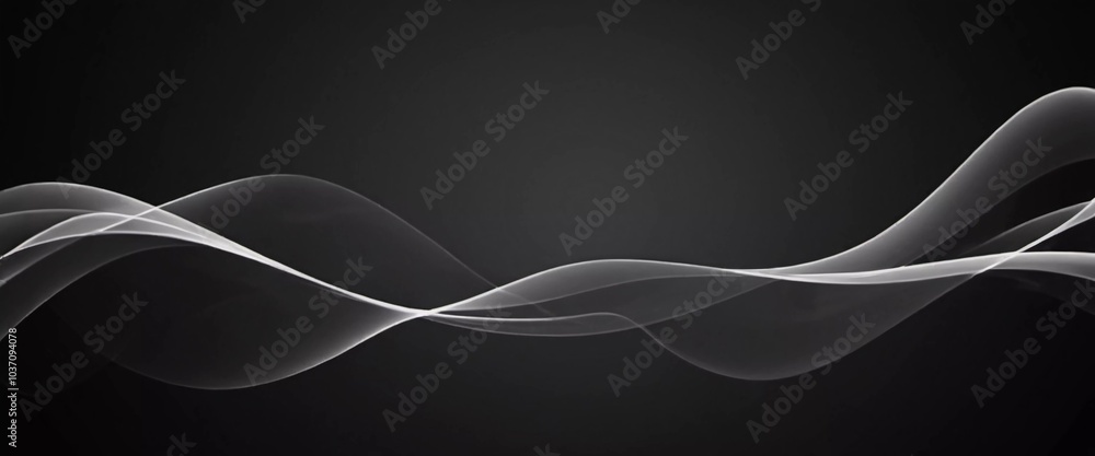 Poster graceful, swirling curves emerging from a dark backdrop, emphasizing fluidity and a dynamic sense of