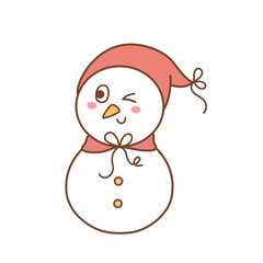 Cute happy snowman with red hat cartoon vector illustration