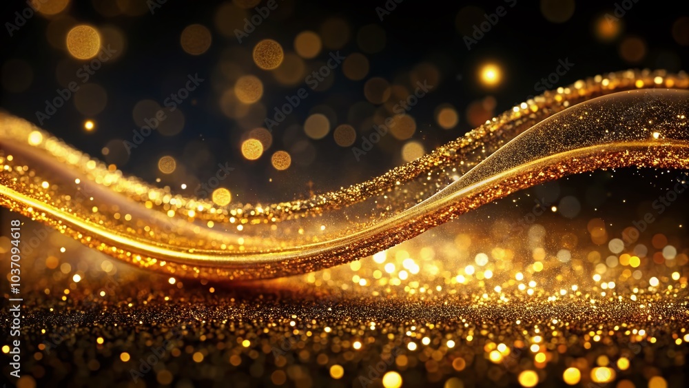 Poster abstract elegant gold glowing curve line with sparkle on black background for macro photography