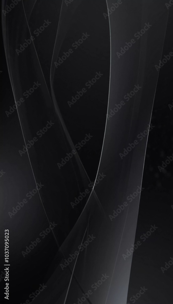 Poster graceful, swirling curves emerging from a dark backdrop, emphasizing fluidity and a dynamic sense of