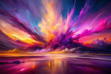 Abstract Gradient Painting in Purple and Pink Hues with Color Splashes for Modern Decor