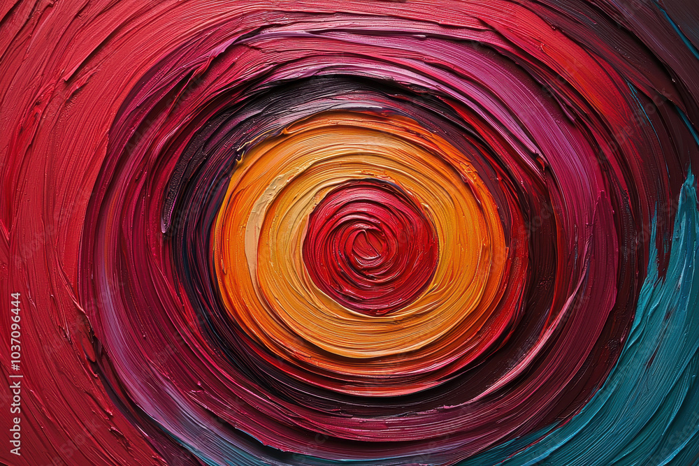 Poster This artwork features concentric circles in vibrant hues, blending reds, oranges, and blues, creating a dynamic and visually engaging texture.