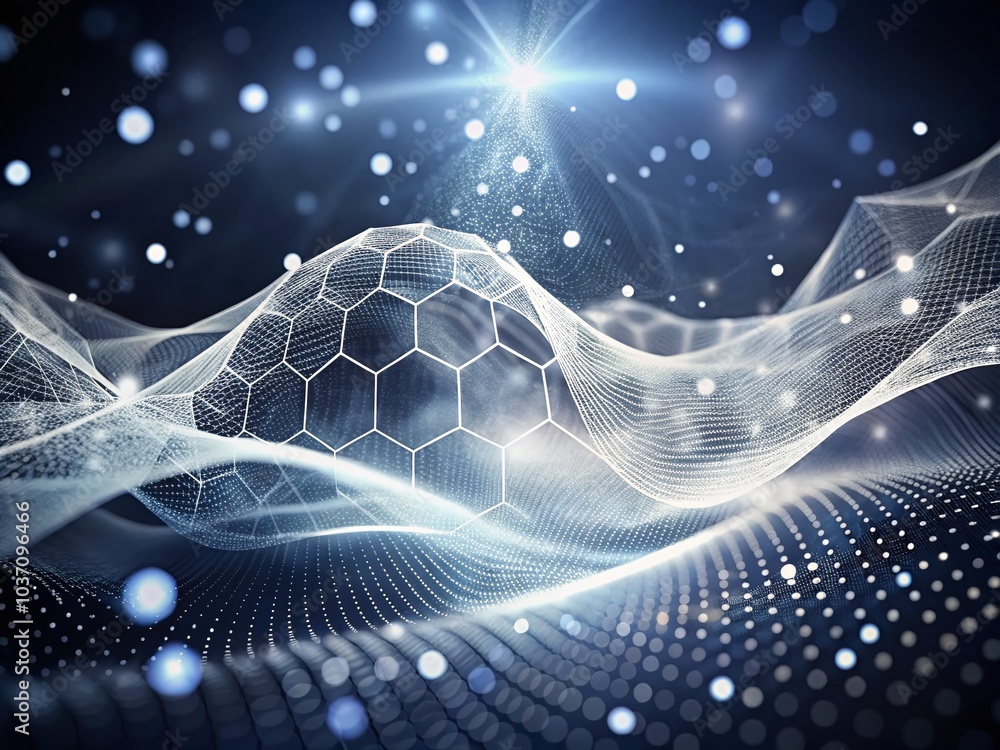 Aufkleber abstract hexagon wave with dots and lines - cyber technology illustration for modern design