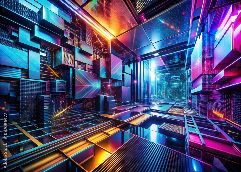 Poster abstract hitech background with futuristic patterns and vibrant colors for modern visuals and design