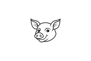 Pig Vector Illustration | Black Outline, White Background Minimal Design