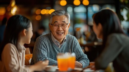 An Asian family business owner mentoring younger family members, sharing experience and guidance in a traditional, family-oriented business environment.