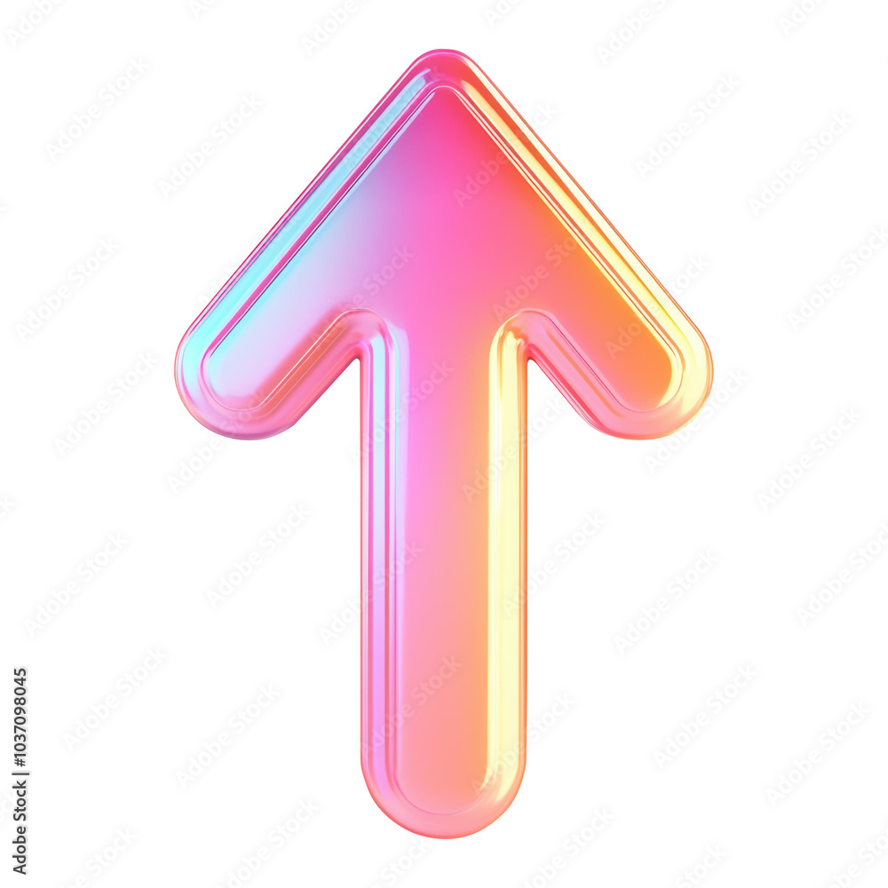Aufkleber 3d upward arrow icon with a gradient color effect, featuring a sleek and glowing design in pink and 