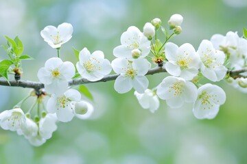 Fototapeta premium Close up of a branch of a tree with white flowers - Nature
