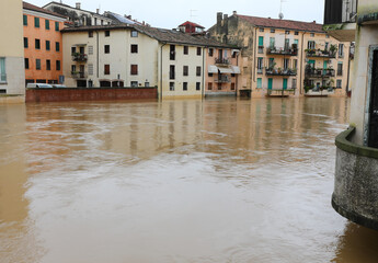 Buildings and House  and river called BACCHIGLIONE in Vicenza City in Italy from Bridge Called...