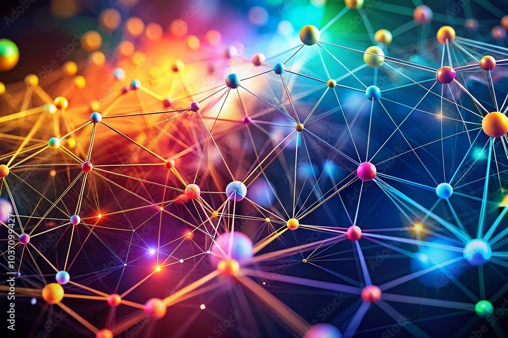 Poster abstract technology network illustration with lines and circles representing science and innovation