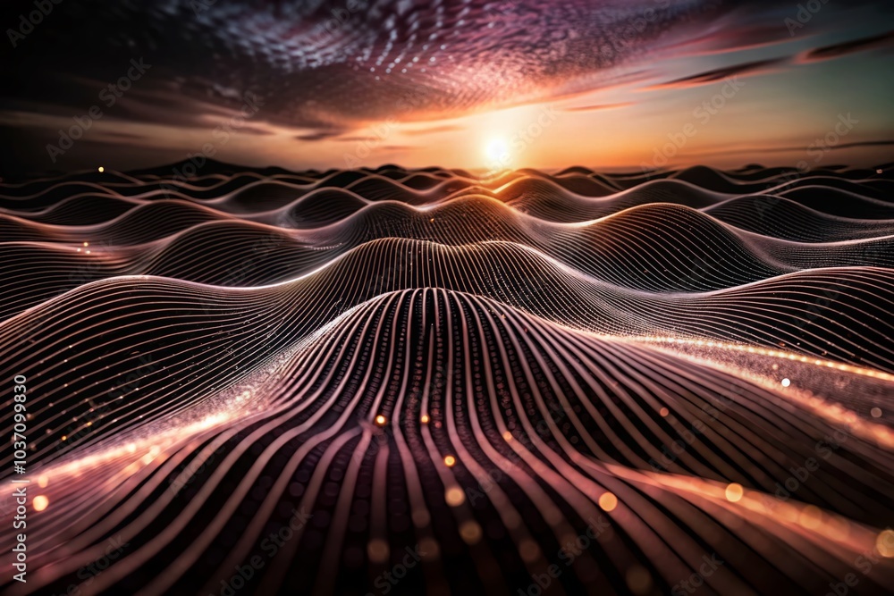 Poster abstract wave lines for technology and science themes, dynamic flowing forms in vibrant colors