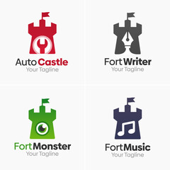 Fort or Castle Shape Logo Template Set. Good for Business, Agency, Community and Organization