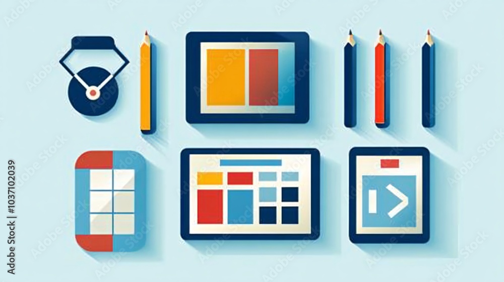Poster flat design icons set for web and mobile apps development, with long shadow.