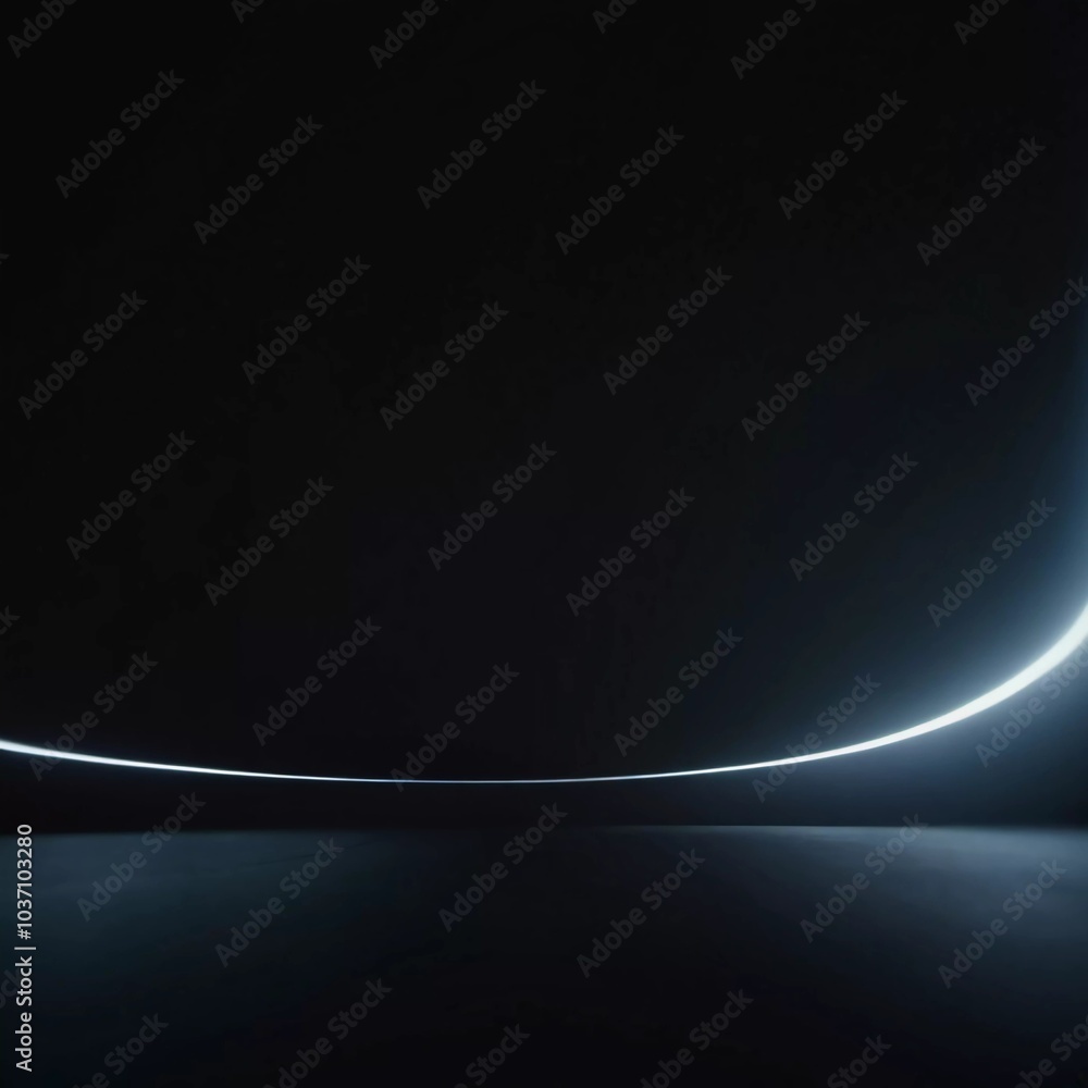 Poster smooth black backdrop accentuated by soft blue anamorphic bokeh effects. gentle light waves flow acr