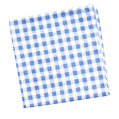 Placemat fabric cloth or arrangement of gingham-patterned fabrics in blue tones, isolate on a white...