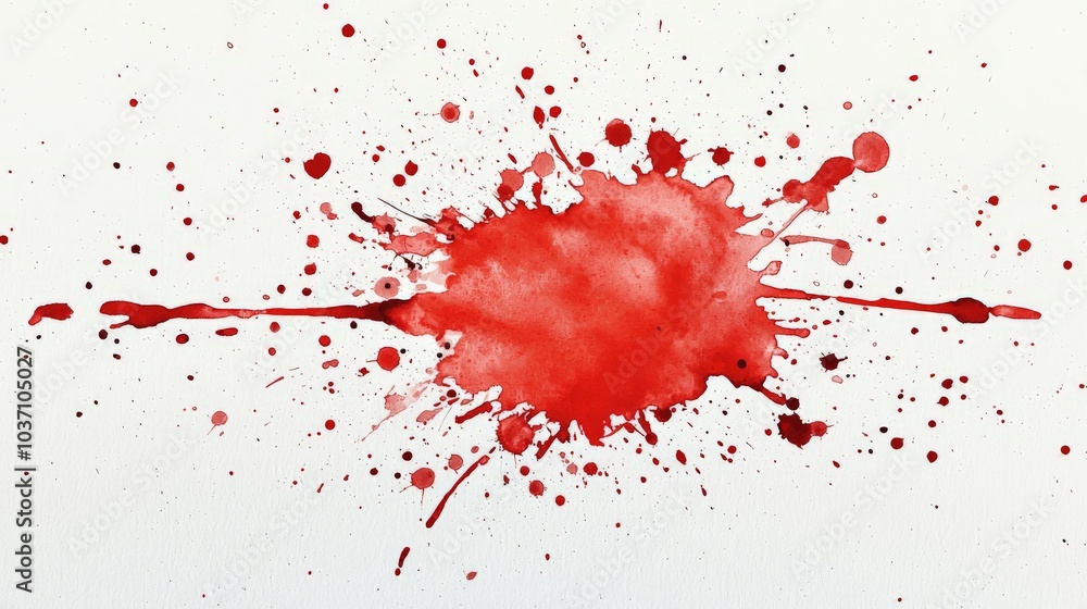 Poster a vibrant red paint splash against a white background, showcasing dynamic splatter patterns and text