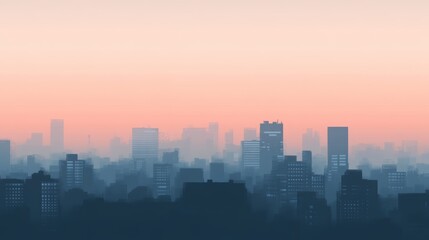 Fototapeta premium Serene Urban Sunrise. Misty Cityscape in Pastel Hues