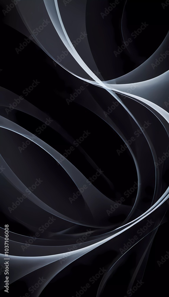 Poster graceful, swirling curves emerging from a dark backdrop, emphasizing fluidity and a dynamic sense of