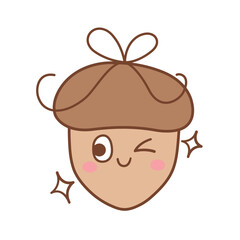 Cute brown acorn  happy face cartoon. vector illustration