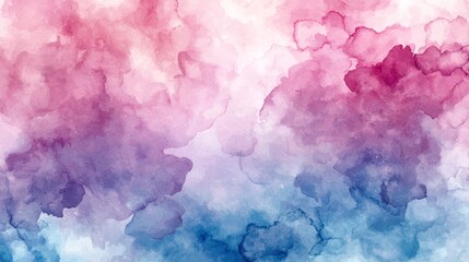 Fototapeta premium A vibrant watercolor abstract design featuring soft pinks, purples, and blues, blending seamlessly to create a dreamy atmospheric effect.
