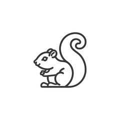 Line drawing of a cartoon squirrel sitting with its tail curled