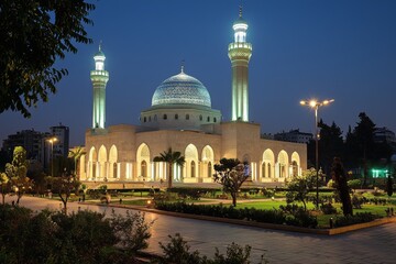 Obraz premium Beautiful mosque as a place of worship for Muslims created with Generative AI