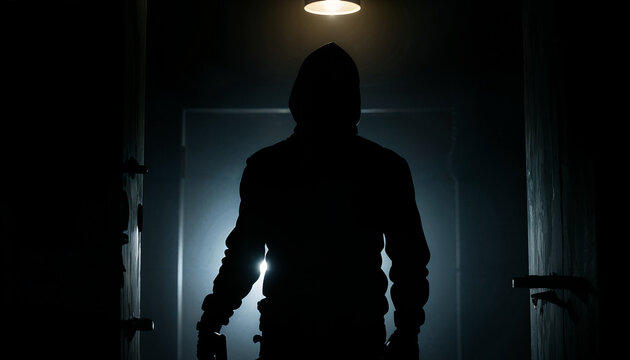 silhouette of robber in a dark room